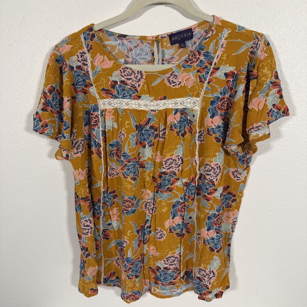 Artesia Womens Top‎ Bell Sleeve Boho Floral Blouse Size XL Cottagcore Peasant Q1